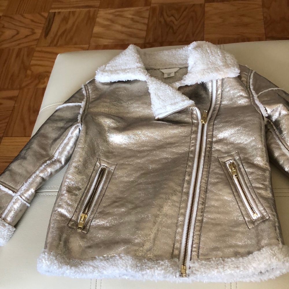 Girls Gold Metallic Faux Sherling Jacket